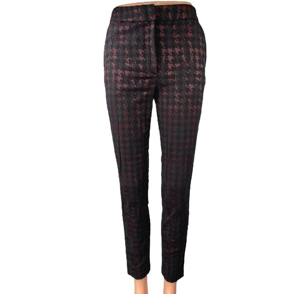 Reiss Laura Black Red Metallic Houndstooth Checkered Skinny Trousers Pants Sz 0